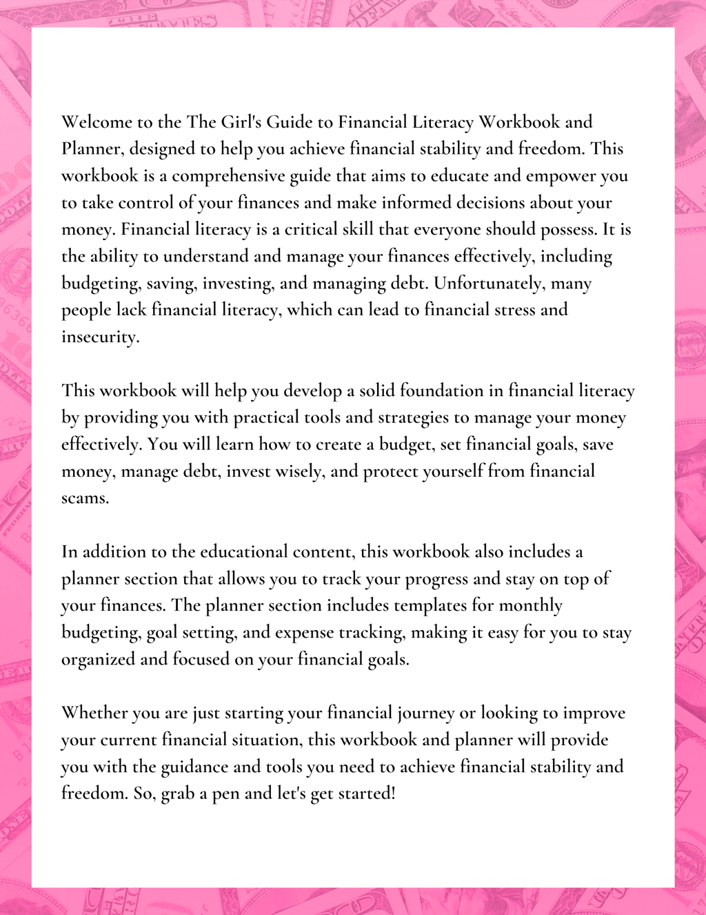 GIRL BOSS| FINANCIAL LIERACY WORKBOOK| EBOOK