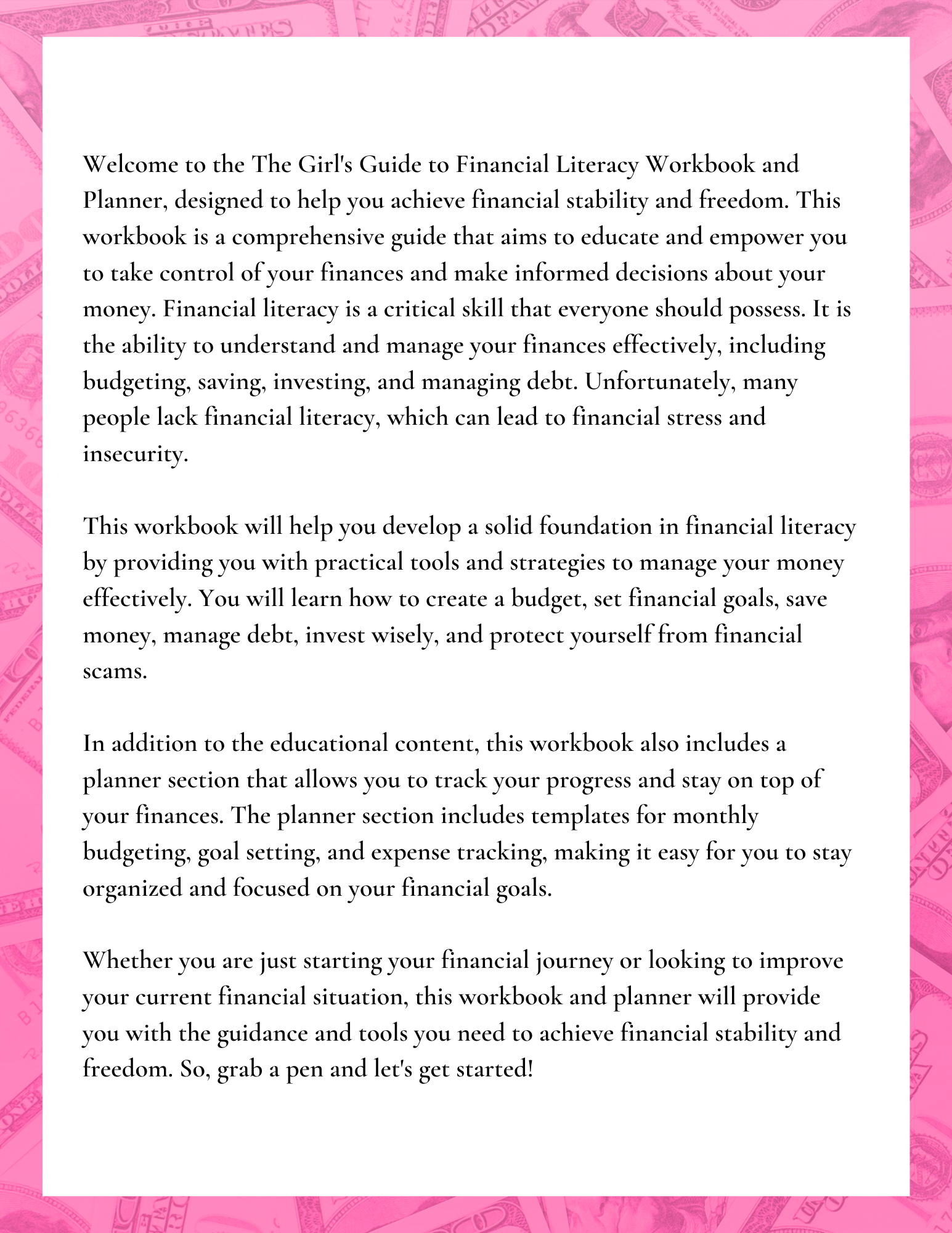 GIRL BOSS| FINANCIAL LIERACY WORKBOOK| EBOOK